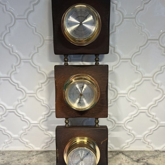 Springfield Weather Station Thermometer, Barometer & Humidity Meter Wood Vintage - Picture 2 of 11